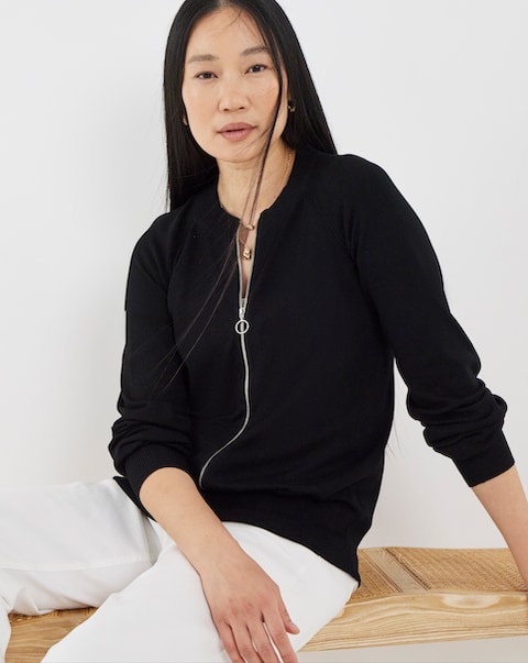 Fine Knit Black Knitted Bomber