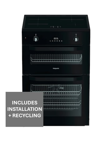 Hotpoint HDE6IDC2B1 60cm Electric Double Cooker Induction Hob - Black + Install