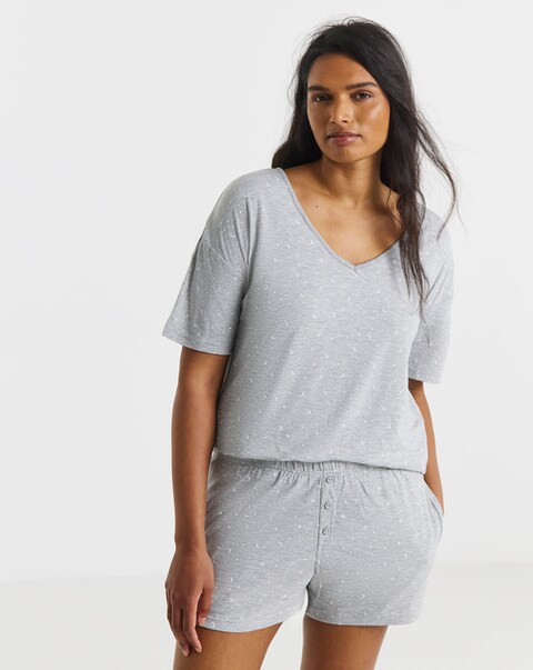 Pretty Lounge Moon & Star Print Pyjama Shortie Set