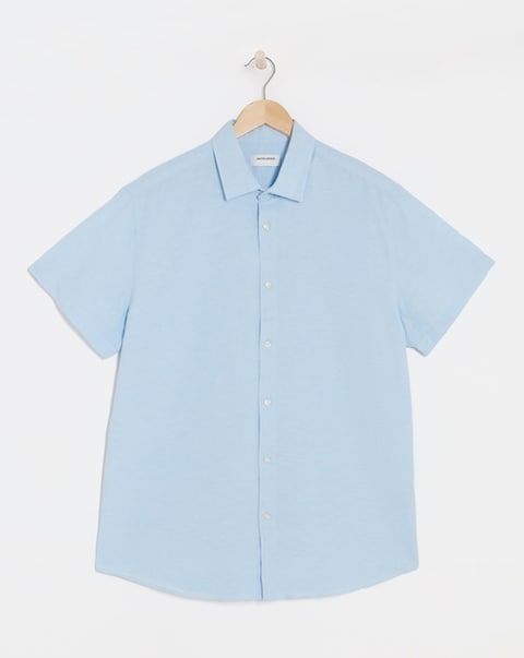 Jack & Jones Breeze Short Sleeve Linen Shirt - Blue