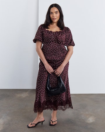 Simply Be Burgundy Spot Short Sleeve Lace Trim Top Co Ord