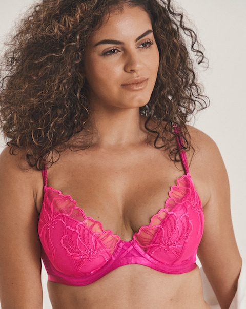 Ann Summers Floral Fling Padded Plunge Bra Mid Pink