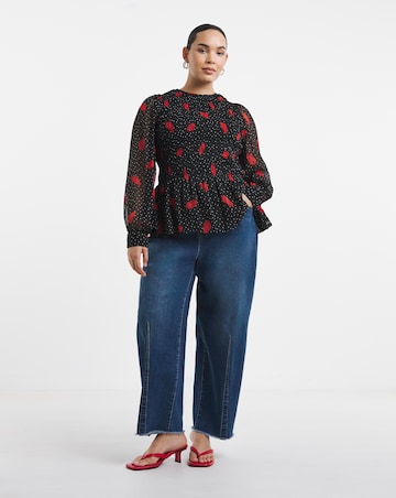 Simply Be Lip Print Puff Sleeve Shirred Top