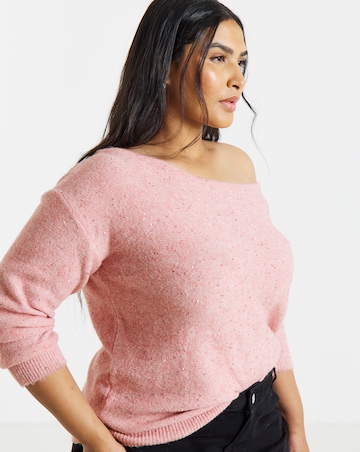 Slouchy Off Shoulder Longline Sequin Jumper
