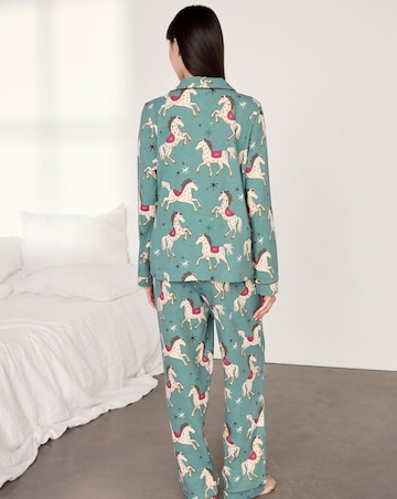 Chelsea Peers Cotton Classic Button Up Pyjama Set Carousel Horse Print