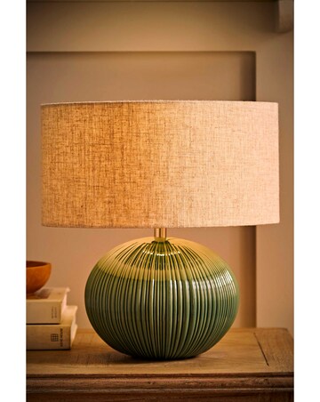 ValueLights Rebecca Ribbed Ceramic Table Lamp with Linen Shade