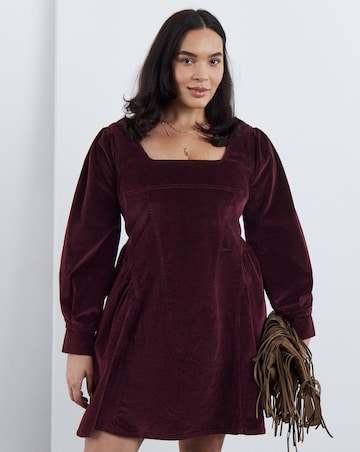 Burgundy Cord Corset Long Sleeve Dress