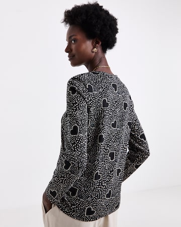 Mono Heart Print V Neck Long Sleeve T-Shirt