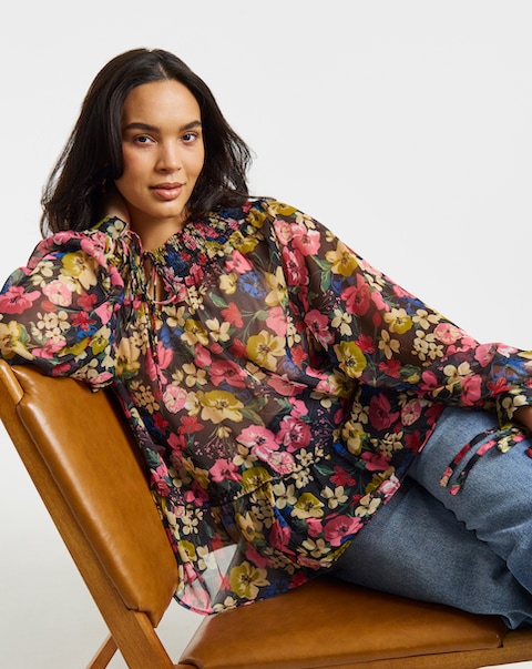 New In - Simply Be Floral Shirred Blouse