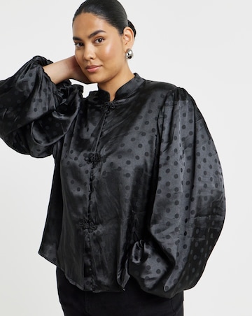 Simply Be Black Jacquard Spot Mandarin Detail Blouse