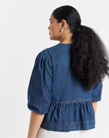 Simply Be Dark Blue Tie Front Denim Peplum Blouse