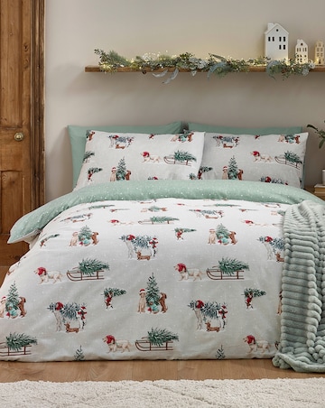 Catherine Lansfield Brushed Christmas Dogs Duvet Cover Set