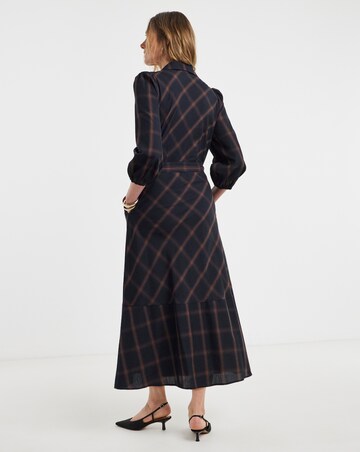 Navy Check Belted Shirt Dress