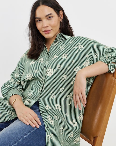 Simply Be Stripe Linen Mix Boxy Shirt
