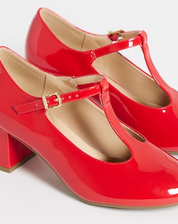 Cherry T Bar Block Heel Shoes - Wide Fit (E)