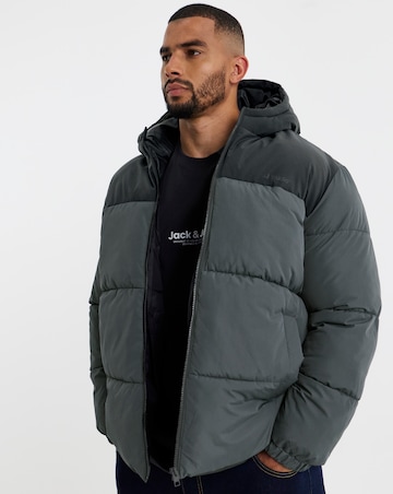 Jack & Jones Raze Hooded Puffer Coat - Grey