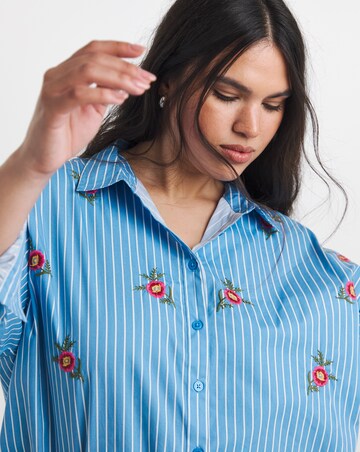Blue Stripe Embroidered Oversized Shirt