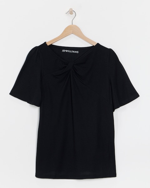 Twist Detail Angel Sleeve Top - Black