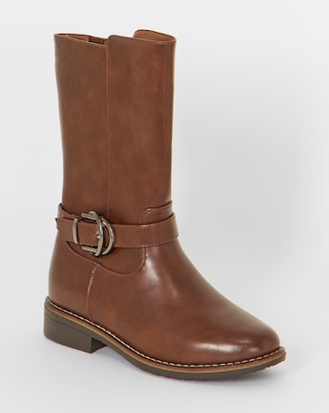 Cushion Walk Double Buckle Calf Height Boots - Wide Fit (E)