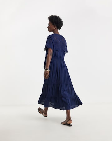 Crinkle Broderie Trim Smock Dress