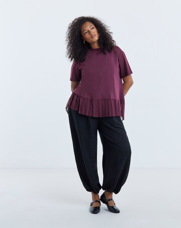 Simply Be Mulberry Tee With Woven Pleated Back