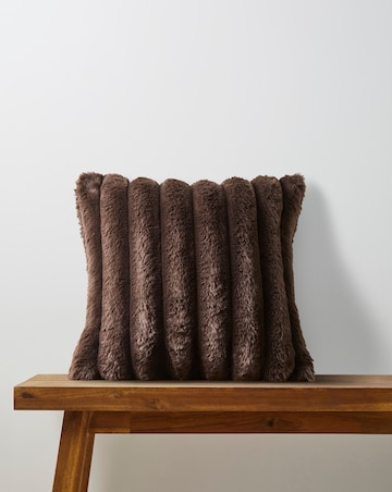 Ribbed Faux Fur Cushion - Chocolate