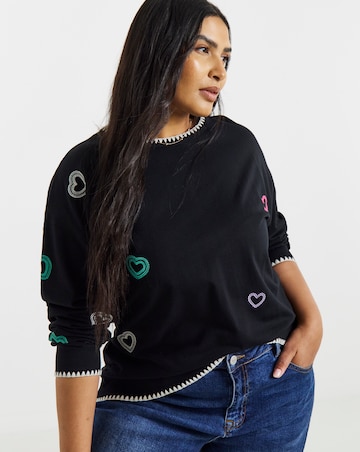 Simply Be Black Heart Cross Stitch Embroidered Sweatshirt