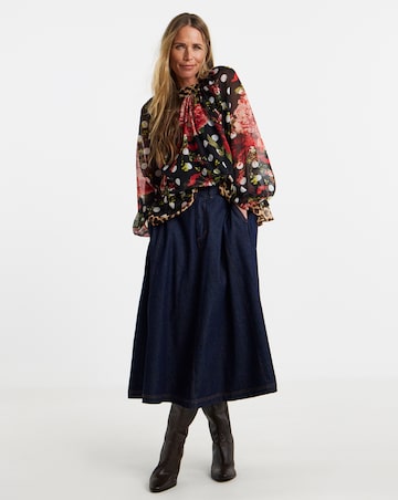 Mix Print Georgette Blouson Sleeve Blouse