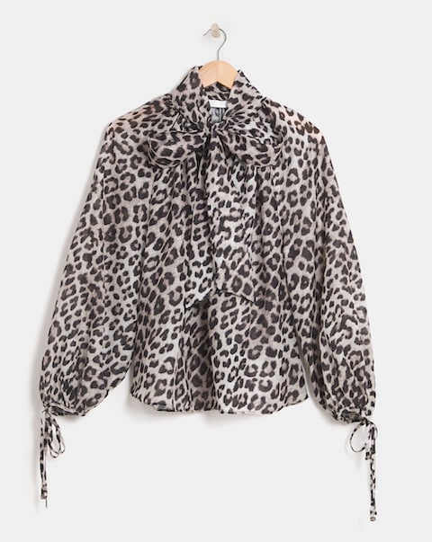 Simply Be Leopard Blouse With Pussybow Neck