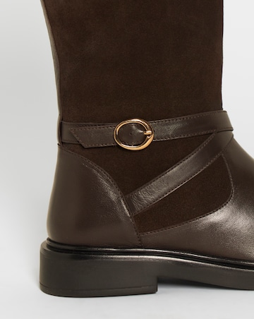 Chyna Leather Suede Mix Knee High Riding Boots - Wide Fit (E) & Curvy Calf