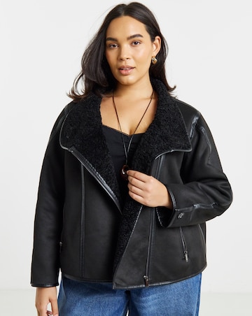 Simply Be Black Zip Front Aviator Jacket