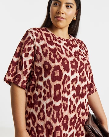 Leopard Print Waffle Drop Waist Midi Dress