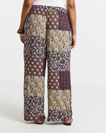 Simply Be Multi Print Tie Waist Crinkle Wide Leg Trouser