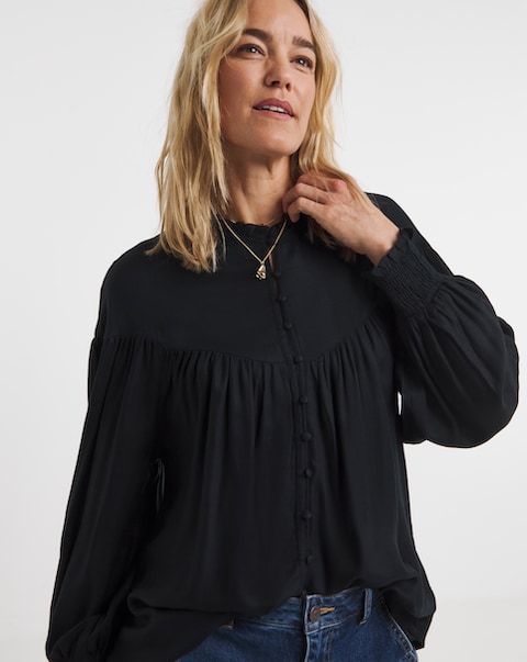 Womens Twill Feminine Blouse - Black