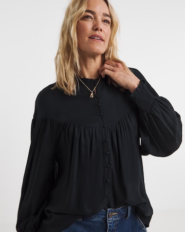 Womens Twill Feminine Blouse - Black