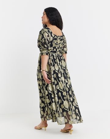 Simply Be Black and Gold Jacquard Maxi Dress