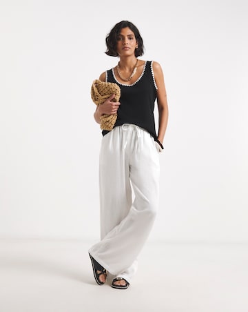 White Tie Waist Linen Wide Leg Trouser