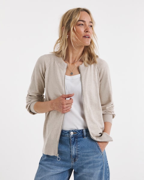 Oatmeal Fine Knit Bomber