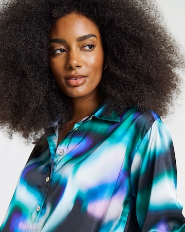 Abstract Print Relaxed Fit Satin Shirt