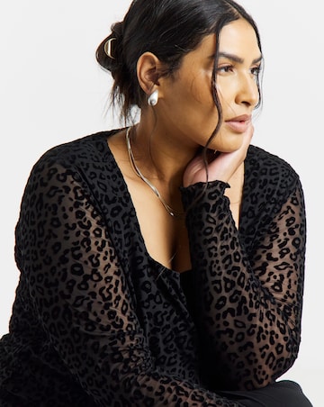 Simply Be Black Leopard Flock Mesh Square Neck Top