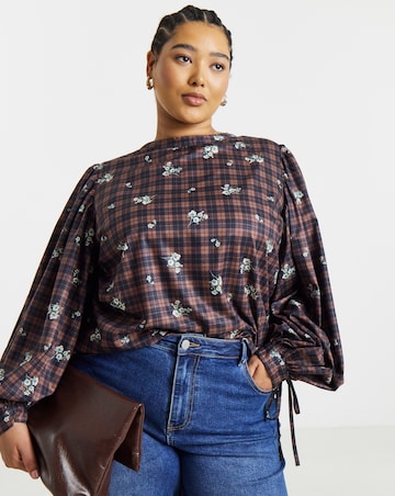 Simply Be Floral Check High Neck Blouse