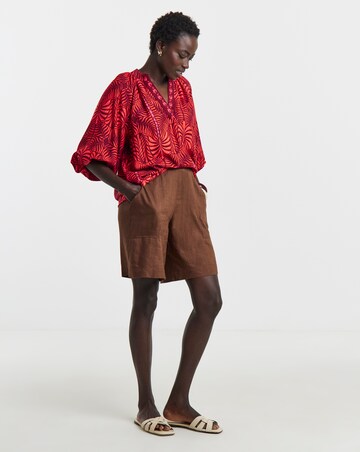Collarless Puff Sleeve Top