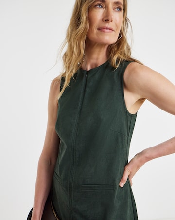 Olive Green Suedette Sleeveless Shift Dress