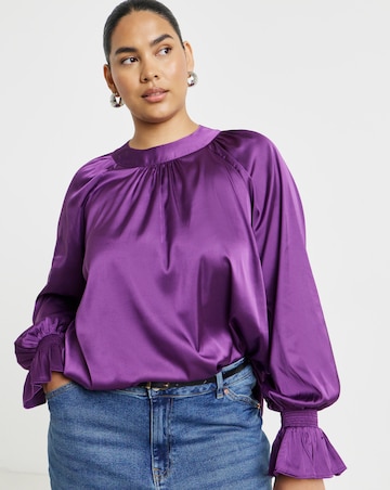 Simply Be Purple Satin High Neck Blouse