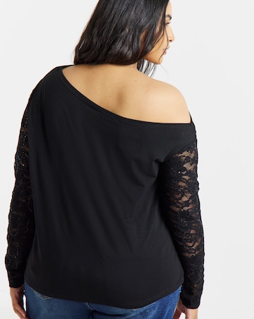 Simply Be Black Lace Sequin Sleeve Off The Shoulder Top