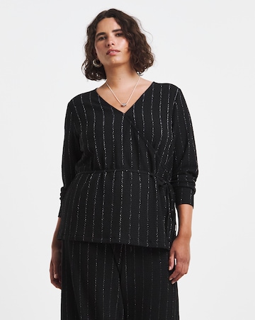 Simply Be Black Lurex Stripe Wrap Over Top