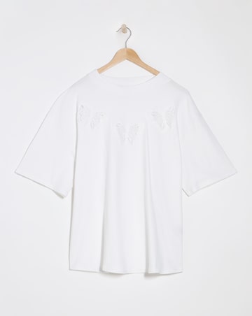 Simply Be White Crochet Butterfly Boxy T-Shirt