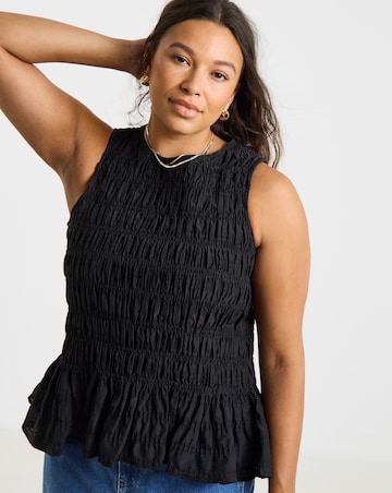 Simply Be Black Shirred Sleeveless Top
