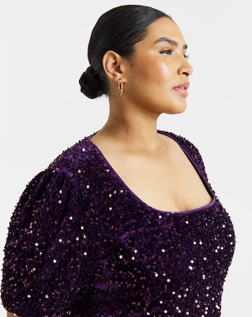 Simply Be Plum Velvet Square Neck Puff Sleeve Top