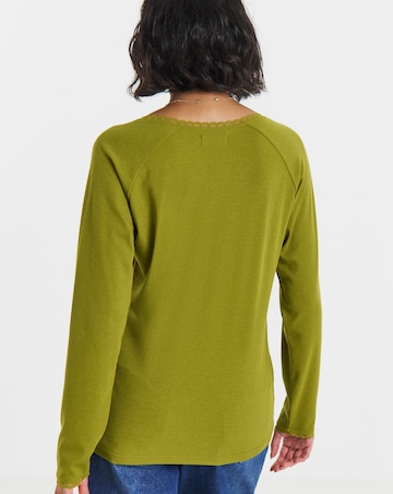 Simply Be Olive Ribbed Lace Long Sleeve Henley Top